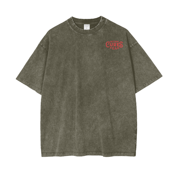 Action Cures Fear Acid Wash Oversize T-Shirt
