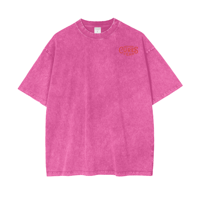 Action Cures Fear Acid Wash Oversize T-Shirt