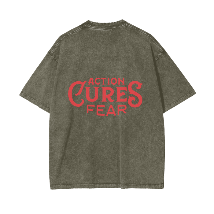 Action Cures Fear Acid Wash Oversize T-Shirt
