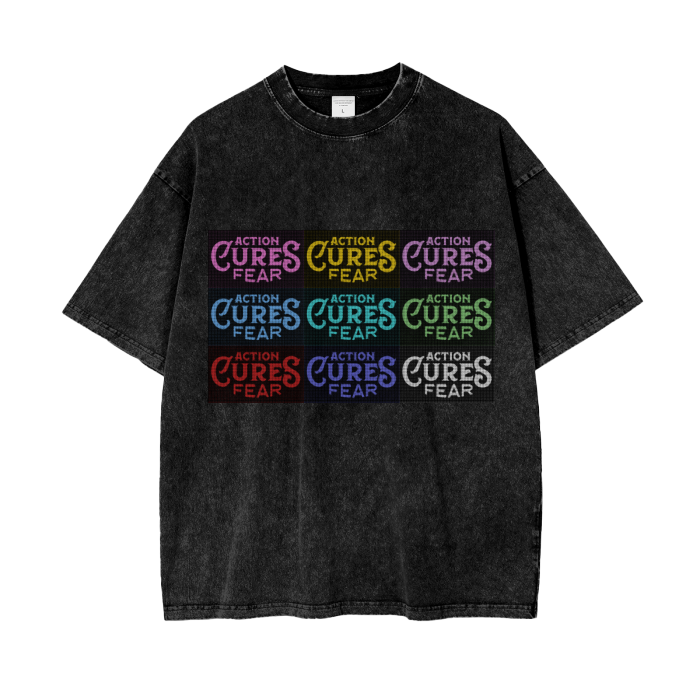 Action Cures Fear Acid Wash Oversize T-Shirt