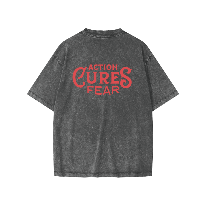 Action Cures Fear Streetwear Kids American Vintage Washed 100% Cotton T-Shirt
