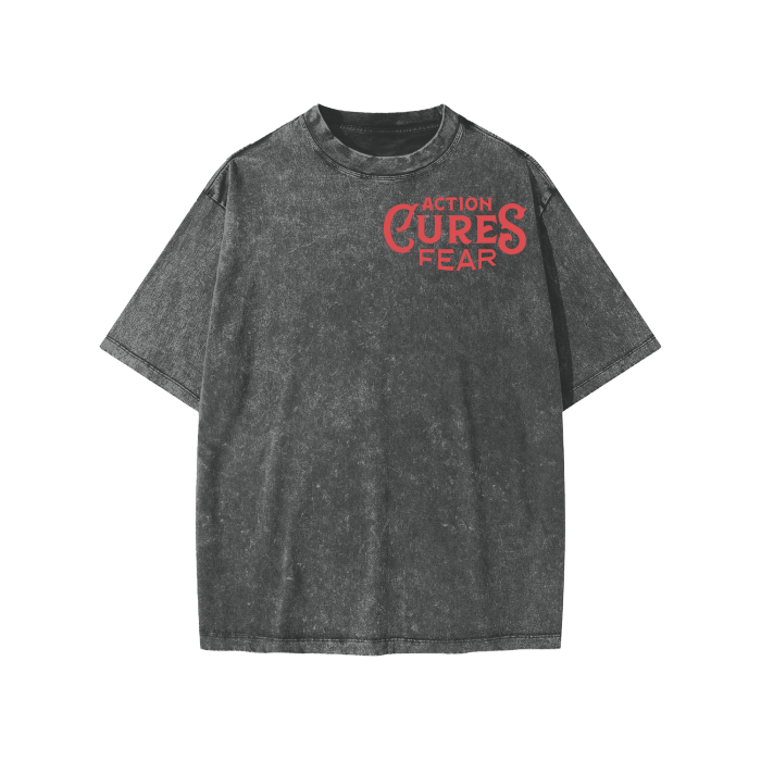 Action Cures Fear Streetwear Kids American Vintage Washed 100% Cotton T-Shirt