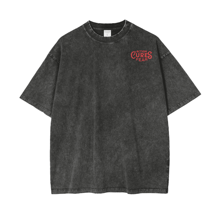 Action Cures Fear Acid Wash Oversize T-Shirt