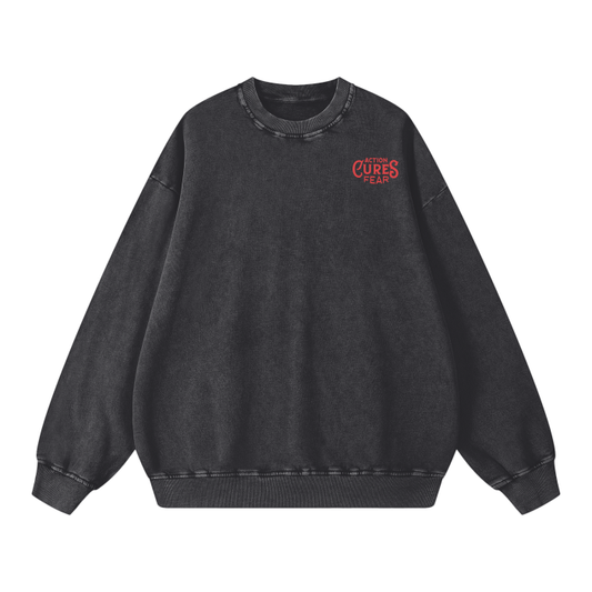 Action Cures Fears Acid Wash Oversize Sweatshirt