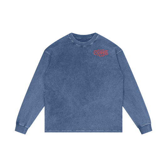 Action Cures Fear Acid Wash Oversize Long Sleeve T-Shirt - 250 GSM